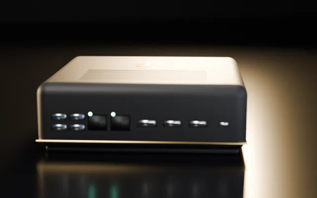Back of the Edge box with ports for power, HDMI, DisplayPort, Ethernet and USB